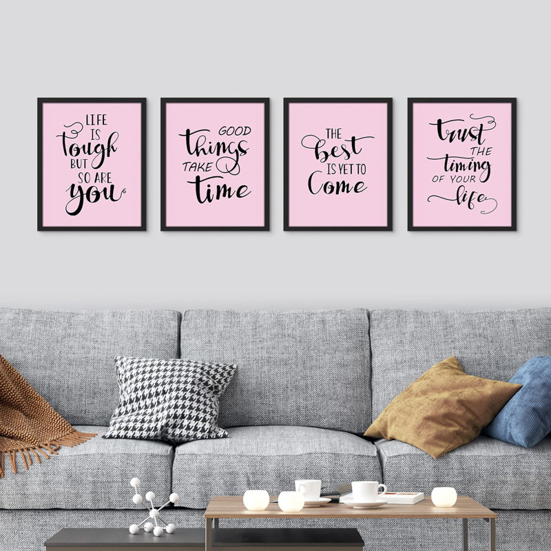«Life Is Tough», ensemble de 4 motifs inspirants et décoratifs encadrés sur papier, impression 4 pièces, Blanc