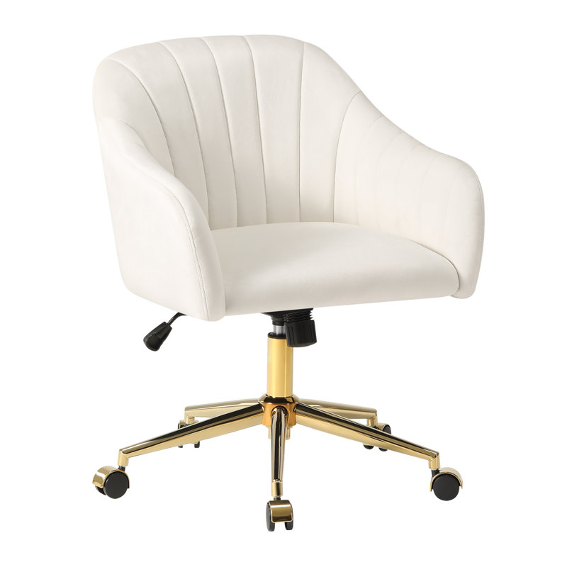 Chaise de bureau rembourrée en velours Farrah, Ivoire