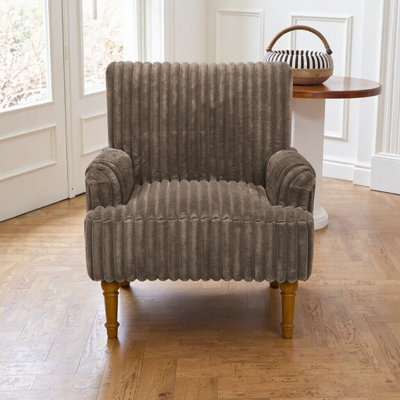 Fauteuil d'appoint Mid-Century moderne en velours côtelé large, pieds en bois massif