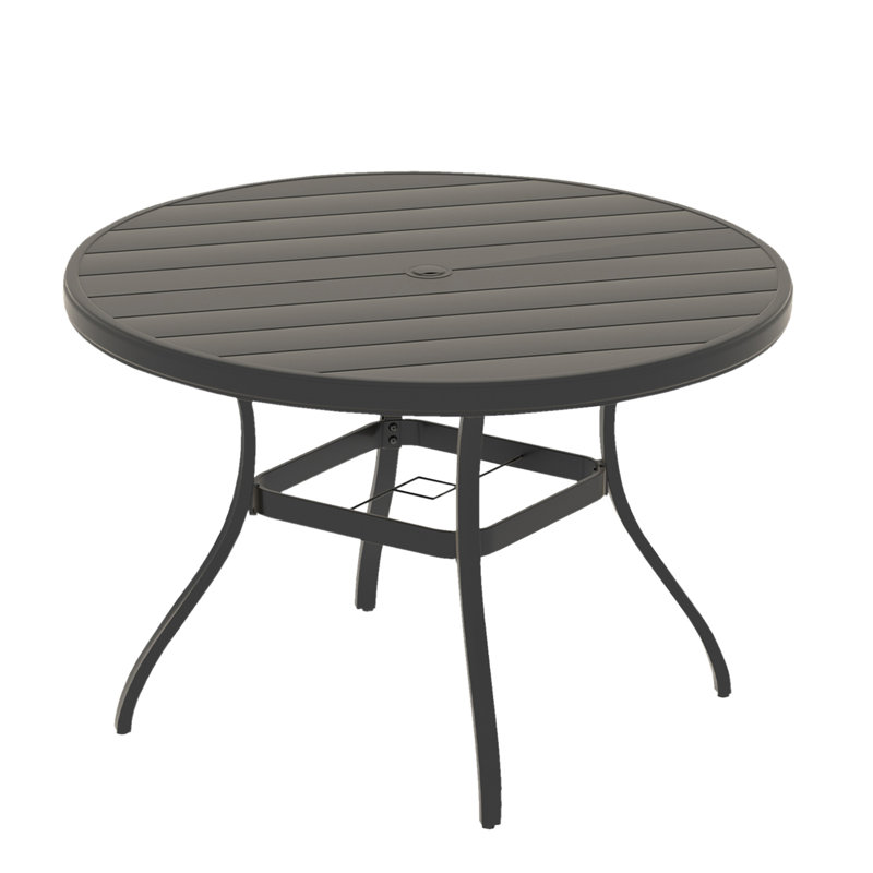 Outdoor Round Dining Table For 4 - 6 People, All Weather Steel With Adjustable Umbrella Hole, Black Modern Design Poolside And Backyard 6, Style Spaces