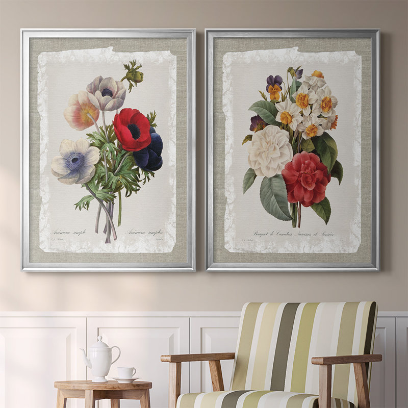 Botanical Bouquet Anemone, toile encadrée de qualité supérieure - prête à être accrochée, Argent