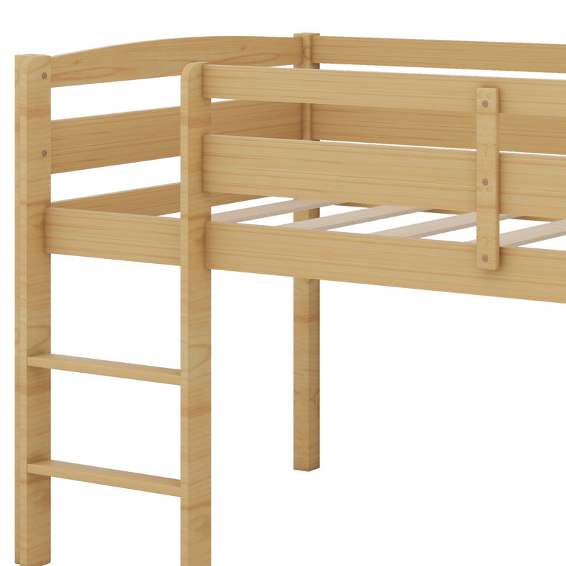 Wood Low Loft Bed With Ladder