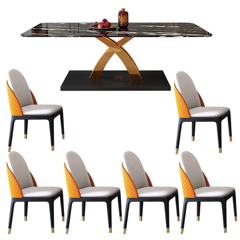 Luxury modern rectangular dining table sets, 29.5"H x 63"L x 35.4"W