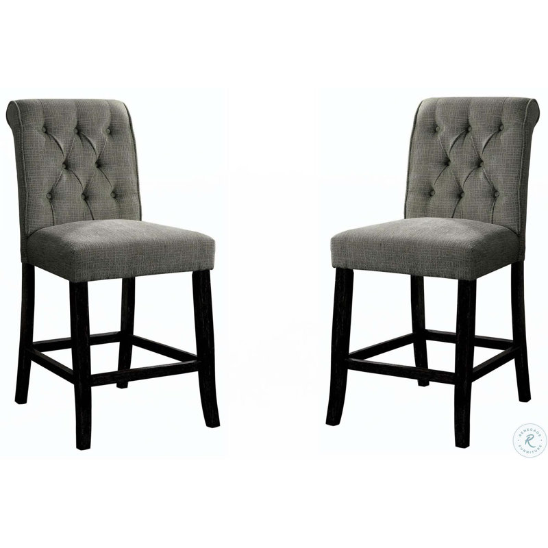 Ensemble de 2 chaises à hauteur de comptoir de style rustique, Noir, noir, noir, noir, Gris