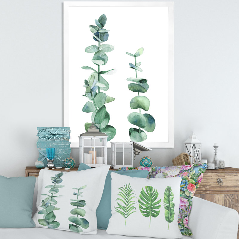 " Silver Blue Eucalyptus Branch ", 40" H x 30" W x 1.5" D, White Framed