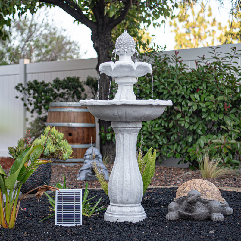 Fontaine de jardin à énergie solaire à deux niveaux de 3,7 pi avec pompe d'arrêt automatique - blanc, Blanc