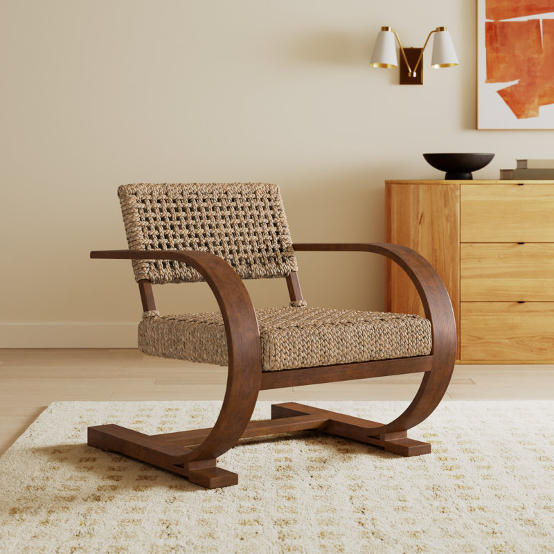 Elara 30" W Woven Teak Wood Armchair, Hearth Walnut