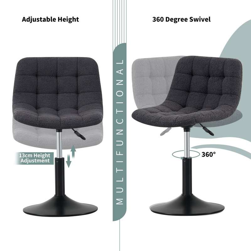 Swivel Upholstered Adjustable Height Counter Stool with Metal Frame, Grey
