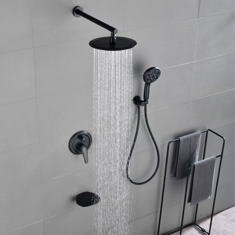 Ceiling Rain Shower System With Tub Spout Shower Faucet Set 12 Inch Shower Head And Handheld Shower Trim Kit, Matte Black