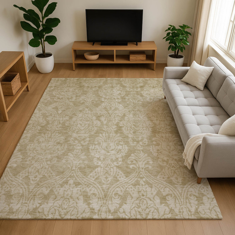 Premium Machine Washable Honig AMF1659 Damask Rug, Rectangle 9' x 12'