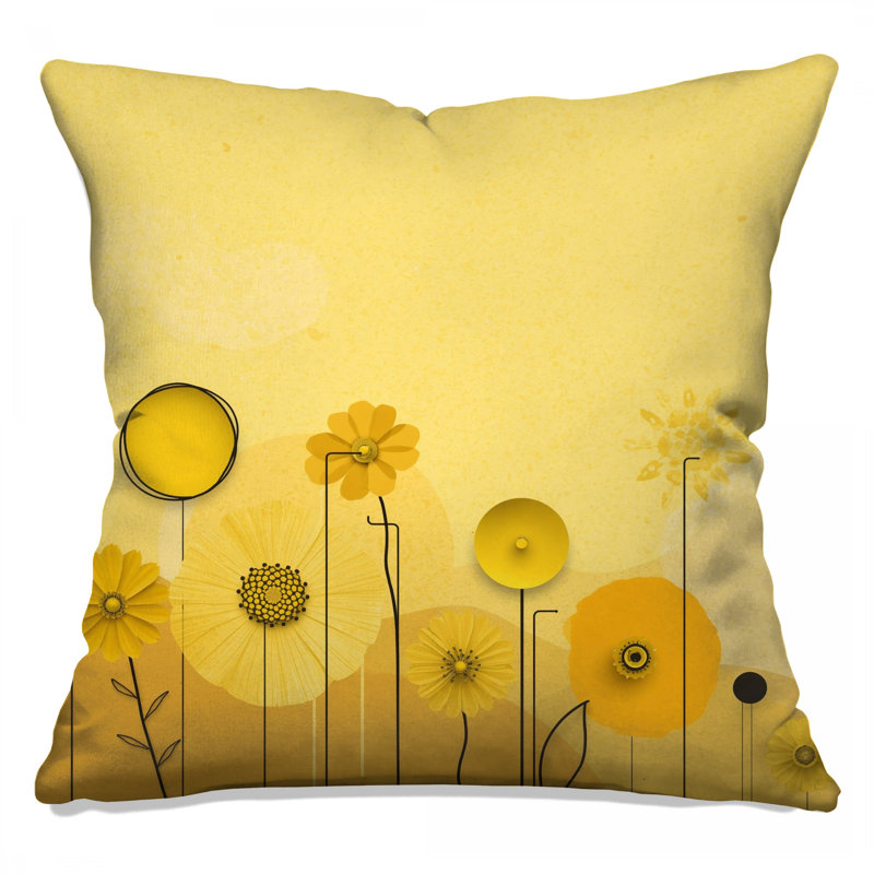 Coussins décoratifs jaunes fleurs artistiques jaunes, 14 x 14 inches