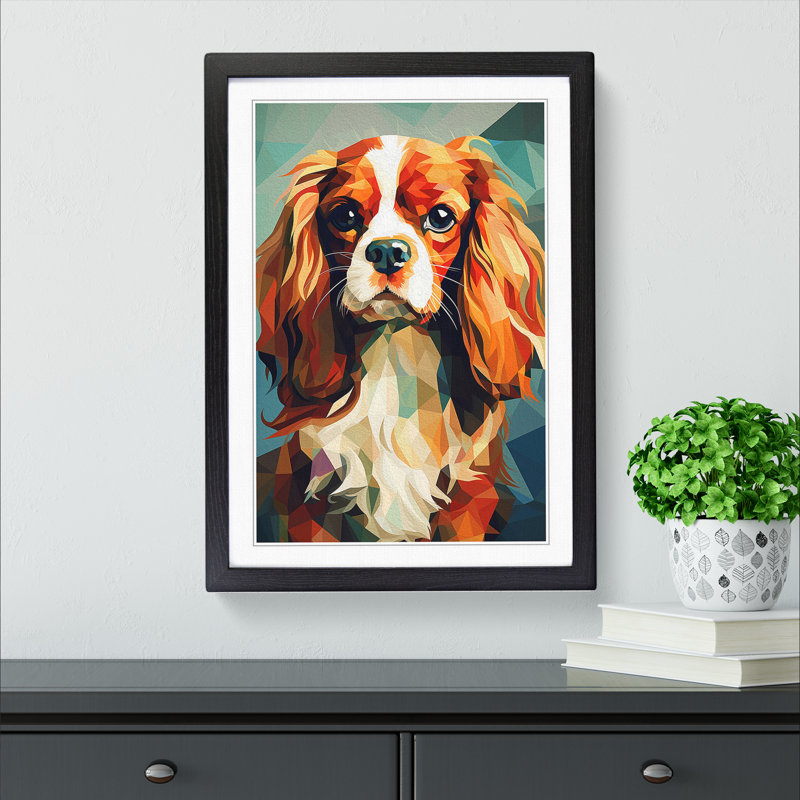 Cavalier King Charles Spaniel Cubism - Single Picture Frame Print on Wood, 46cm H x 34cm W x 2cm D, Black Framed