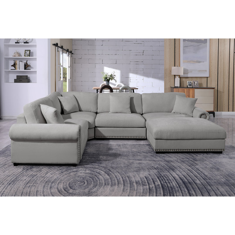 Canapé modulaire en chenille 5 places, Light Gray