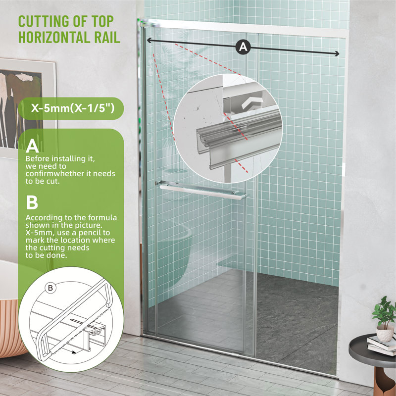 44"-48" W x 76" H Double Sliding Semi-Frameless Shower Door with 5/16" (8mm) Crystal Clear Tempered Glass, Silver