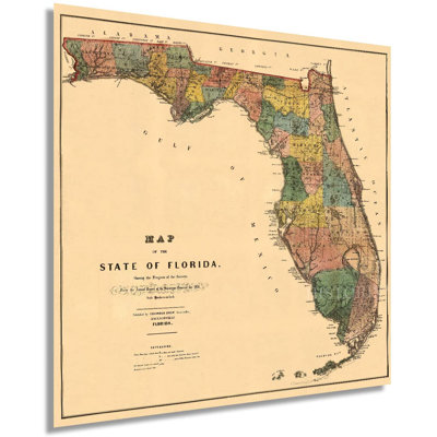 «1856 Florida State Wall Map - non encadrée, impression sur papier»
