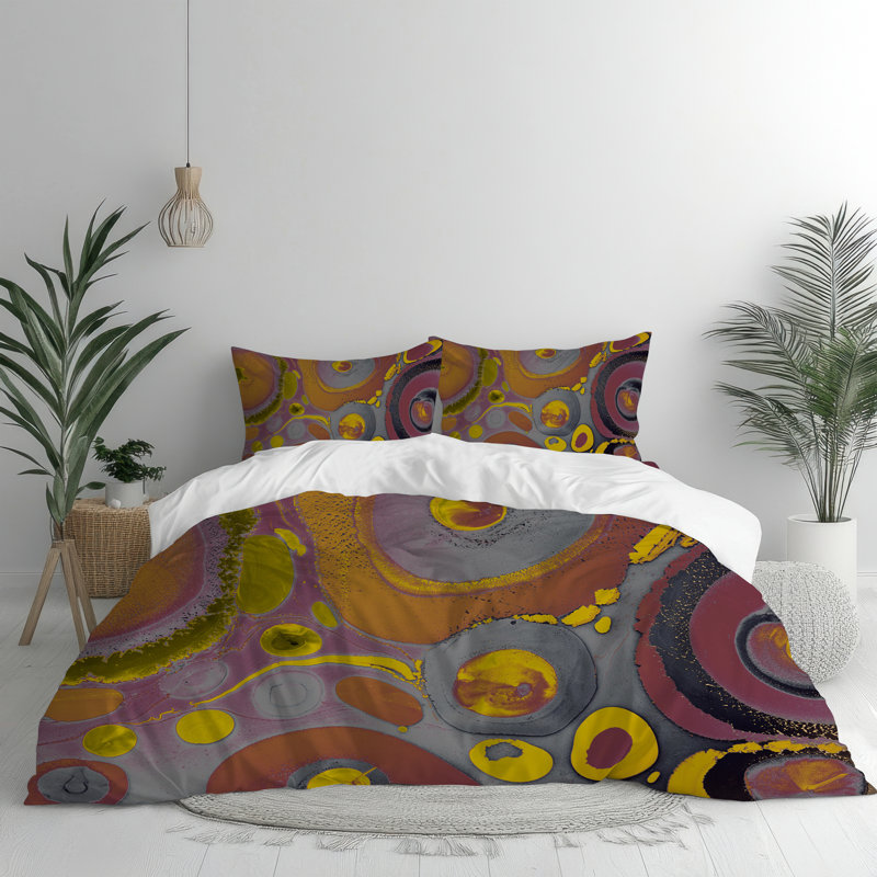 Microfiber Comforter Set, Queen Comforter + 2 Standard Shams, Brown/Red Abstract