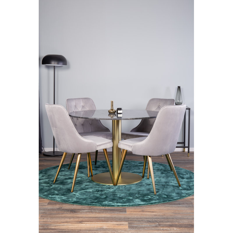 Dray 4 - Person Dining Set, Light Grey/Gold