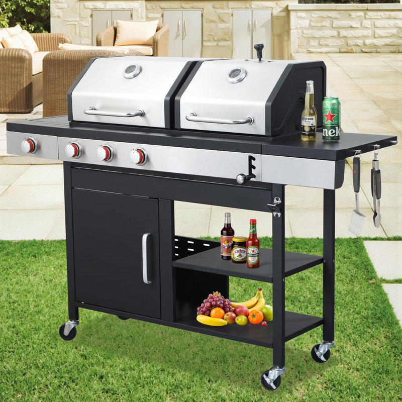 Barbecue au propane à 3 brûleurs avec barbecue au charbon latéral
