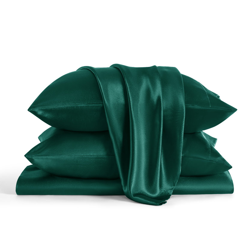 Bedsure Satin Sheet Set Full Size - 4 Piece Silky Bedsheets with 15" Deep Pocket (Full, Coffee), Full, Rawhide