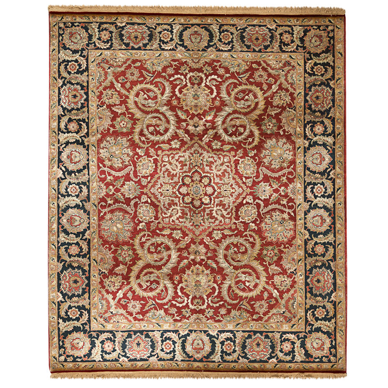 High-Quality Hand-Knotted Red And Blue Area Rug, Rectangle 8'3" x 9'11"