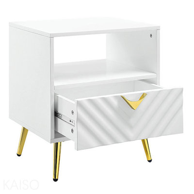 Table de bout blanche brillante avec tablette
