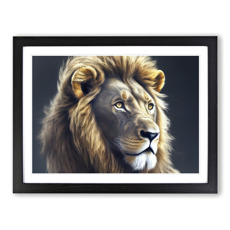 Relaxed Lion - Single Picture Frame Painting, Black Framed, 46cm H x 64cm W x 2cm D