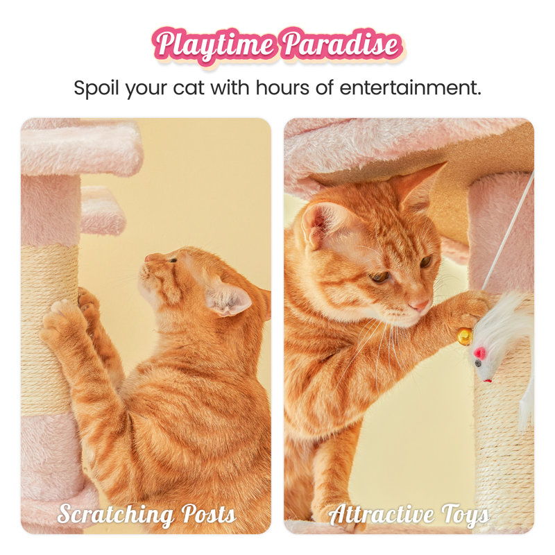 63.8-Inch Pink Multi-Level Sisal Cat Tree Tower