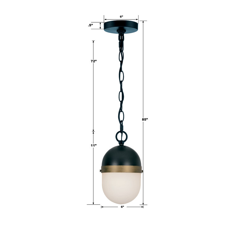 Marie Matte Black 1 -Bulb Outdoor Pendant, 11" H x 6" W x 6" D