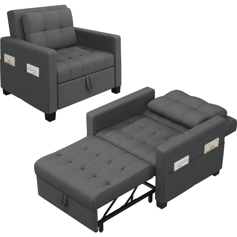color Upholstered Convertible Chair, Dark Grey