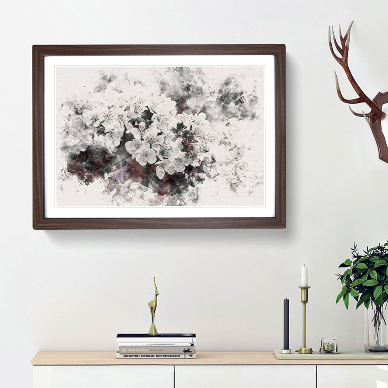 Winters Bloom Flowers Watercolour - Framed Print, 35cm H x 50cm W x 2cm D, Walnut