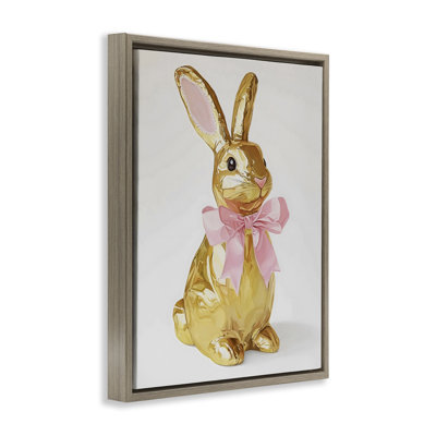 Lapin de Pâques doré avec cadre flottant à ruban, design par The Prints Vibe