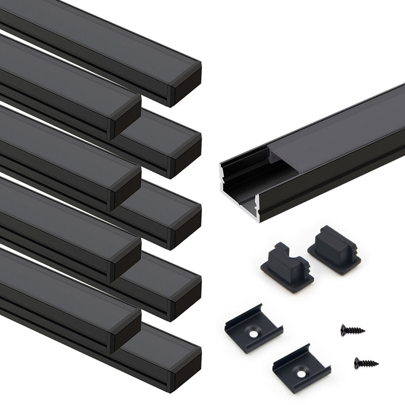 Canal de lumière en aluminium VST 3,3 pi en forme de U (avec couvercle), paquet de 10, Noir