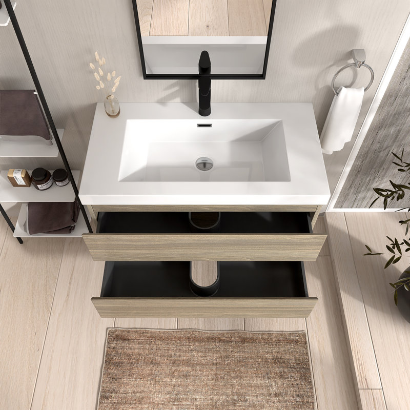 Meuble-lavabo mural simple 35,5 po avec plateau en résine, Gris