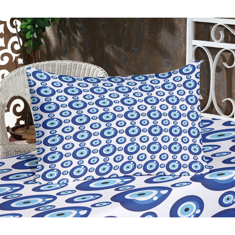Ensemble de draps et taies décoratives Ambesonne Evil Eye, bleu pâle, bleu, blanc