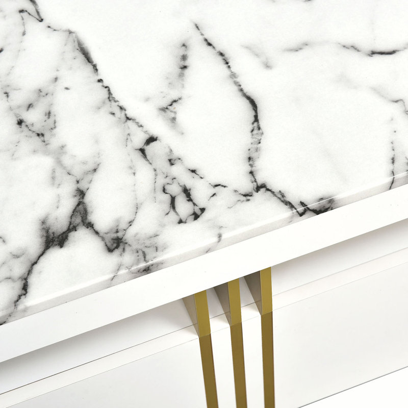 Storage Coffee Table With 2 Drawers, White/Gold, White/Gray