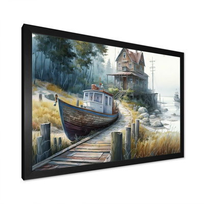" Rustic Port With A Fishing Boat III " Painting Print