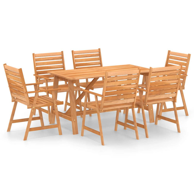 Kherodawala 6 - Person Acacia Solid Wood Patio Dining Set Rectangular Table, 74cm H x 140cm W x 70cm D
