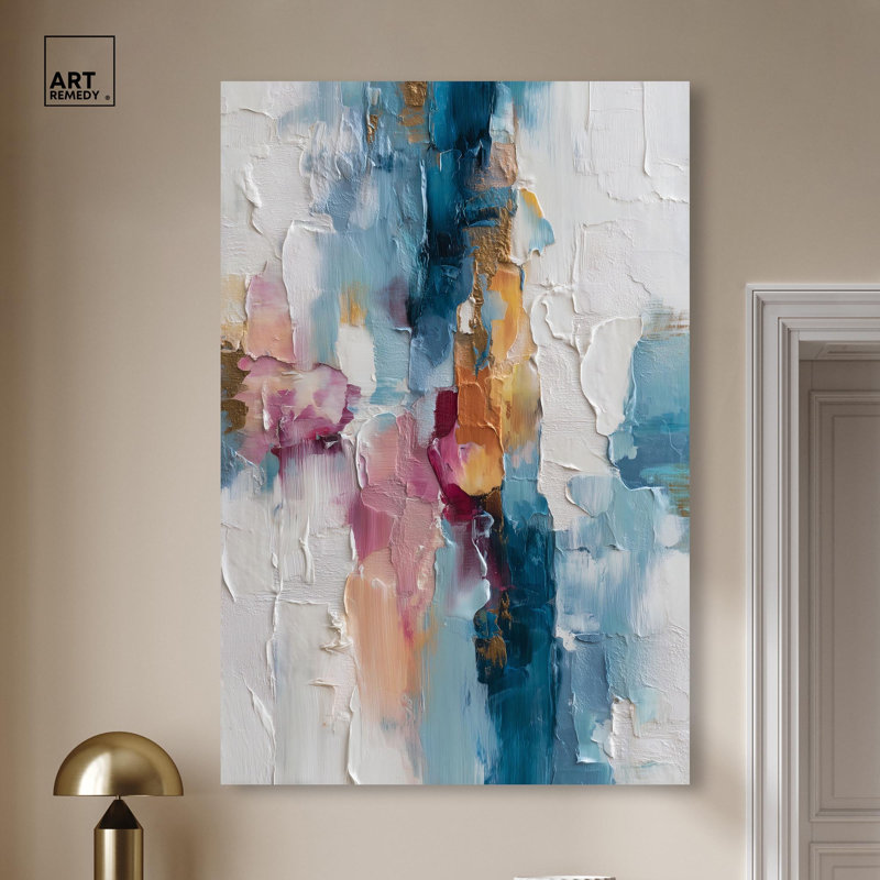 Décoration murale moderne pétale rose et bleu océan II par , H 54 po x l 36 po, Toile tendue