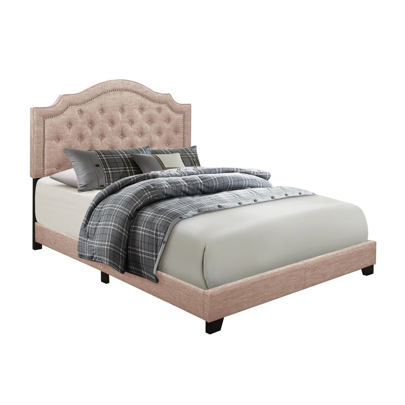 Kiraz Upholstered Wingback Bed, Beige, Queen