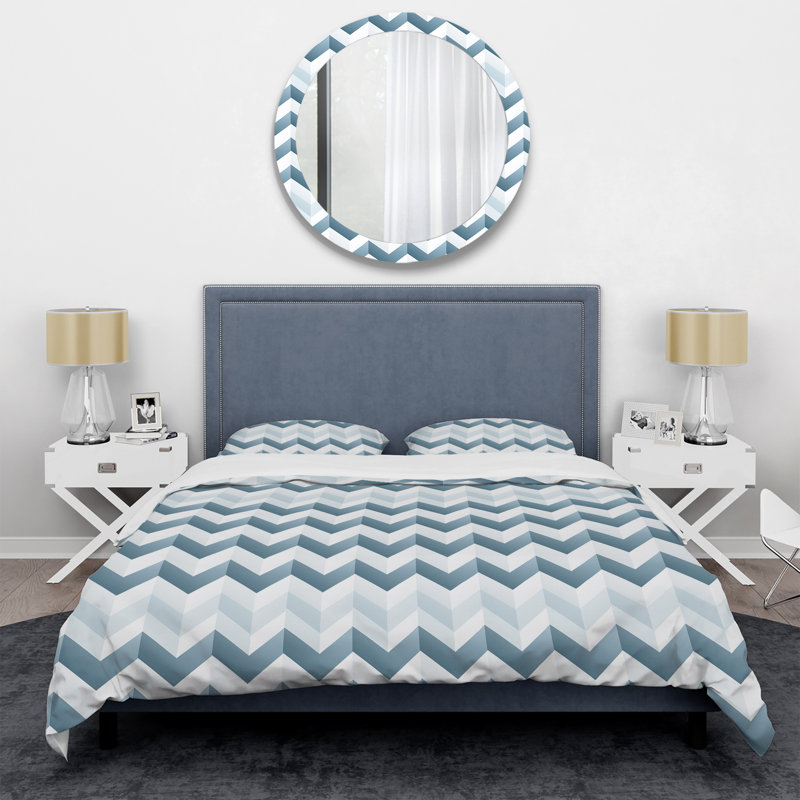 Ensemble de housse de couette contemporain à chevrons blancs et gris I, Housse de couette pour très grand lit et 2 très