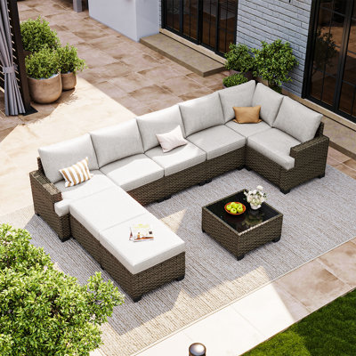 9-Piece PE Special Wicker Modular Patio Conversation Set With 4" Gray Cushions & Coffee Table