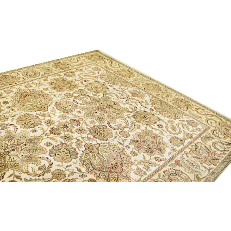 Tapis ivoire et doré de haute qualité noué à la main