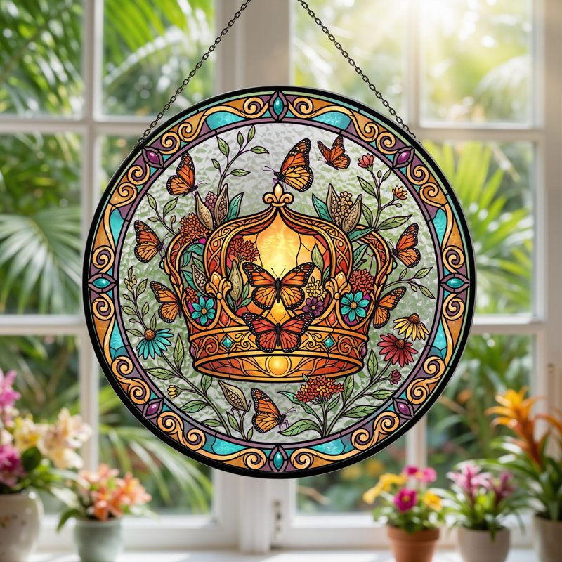 Panneau de vitrail Crown Butterfly, 7,8H, H 7,8 po