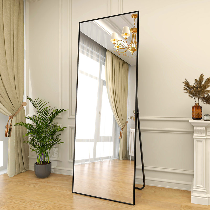 Metal Wall Mirror, 57.87" x 17.72", Black