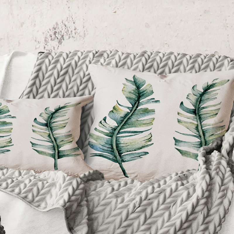 Carré, duo de feuilles tropicales - Coussin décoratif imprimé maison de campagne, 16" x 16"