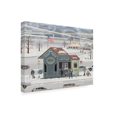 Art mural sur toile tendue - "Winter Espresso Kiosk" par Julie Pace Hoff pour décoration de salon, de chambre à coucher ou de bureau - 18 x 24