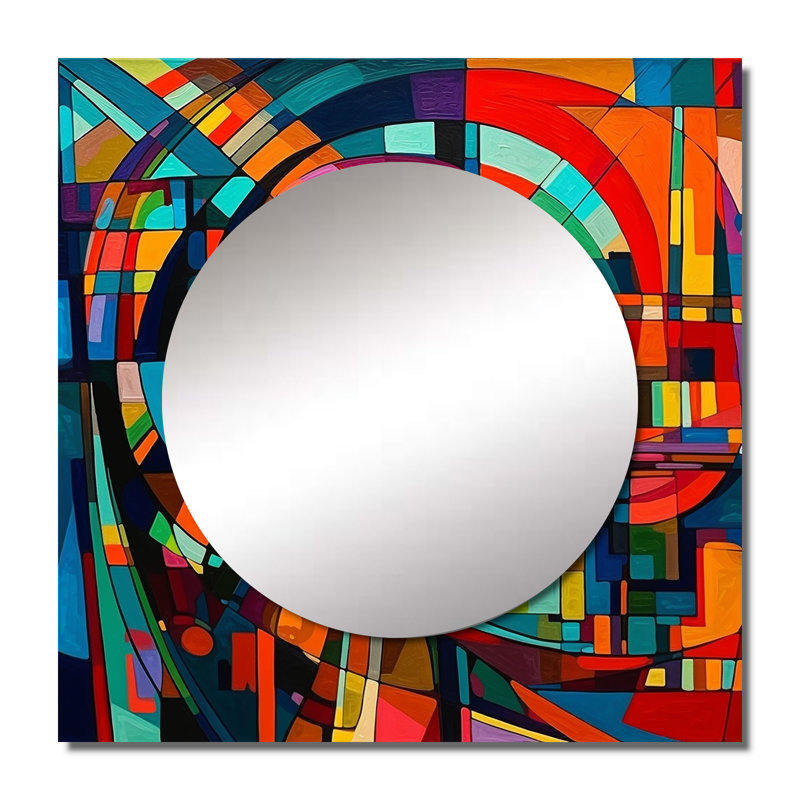 Phulkana - Miroir carré géométrique moderne pour décoration murale, 23 po x 23 po