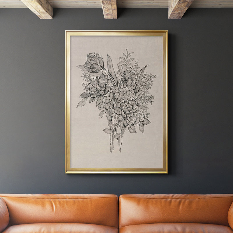 Floral Bouquet I, reproduction encadrée de qualité supérieure, prête à être accrochée, H 30,5 po x l 22,5 po x P 1 po, Or