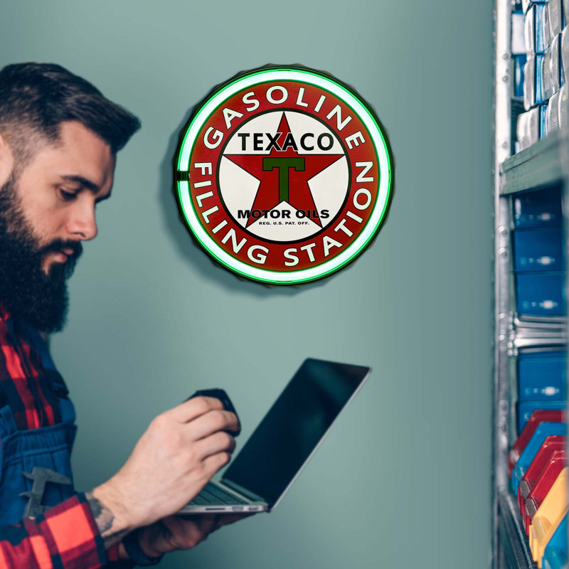 Enseigne de bar ronde néon en corde à essence Trinx Texaco - 12 po