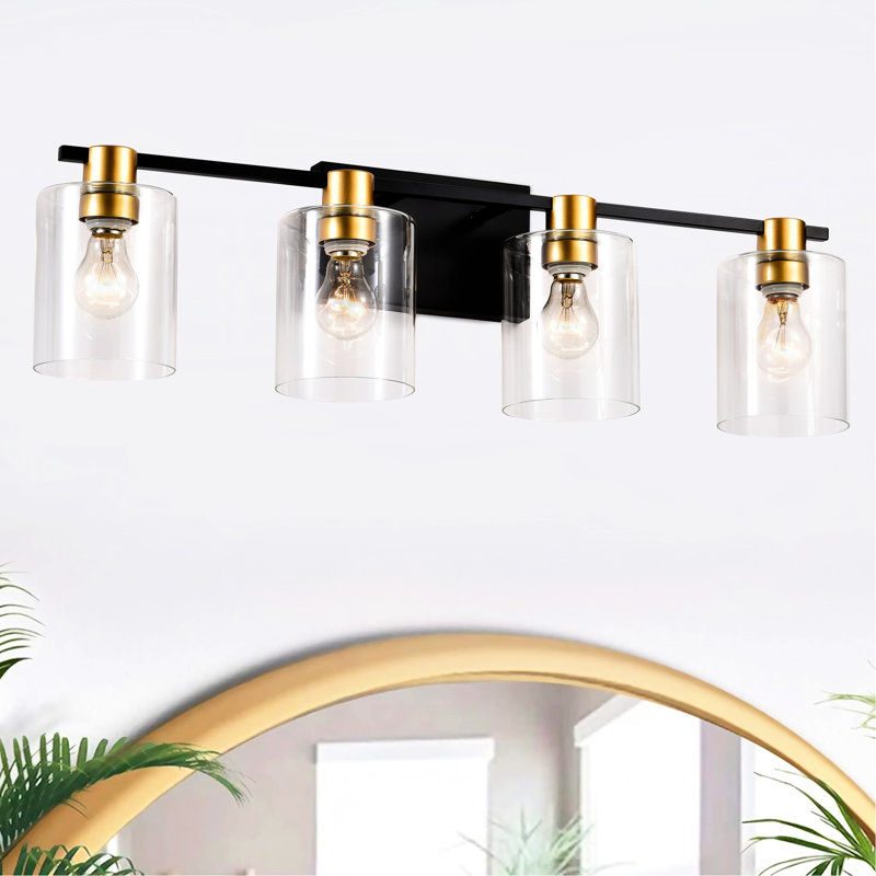 Vintage - 4 lumières de salle de bain avec abat-jour en verre, élégance moderne pour miroir, cuisine, salle à manger, chambre à coucher, couloir - doré + noir mat captivant